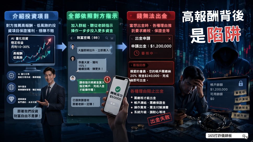 第二大隊反詐騙宣導【高報酬是陷阱小心投資詐騙】(將開啟新視窗)