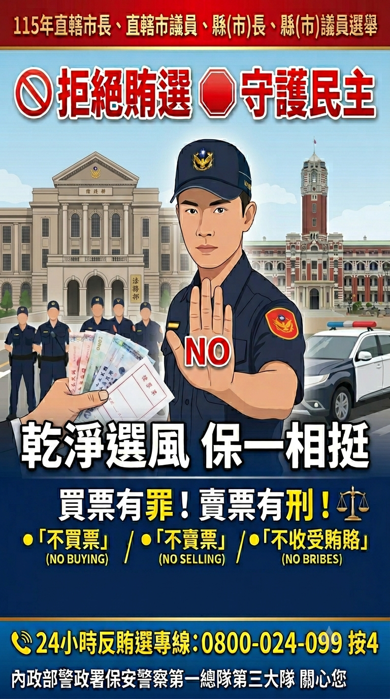 第三大隊-115年地方公職人員九合一選舉反賄選海報宣導(將開啟新視窗)